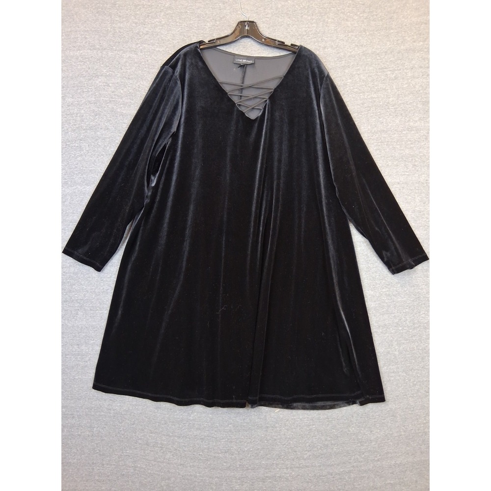 Lane Bryant Shirt 26 Black Velvet Tunic Velour Peasant Dark Romantic Witchy Goth